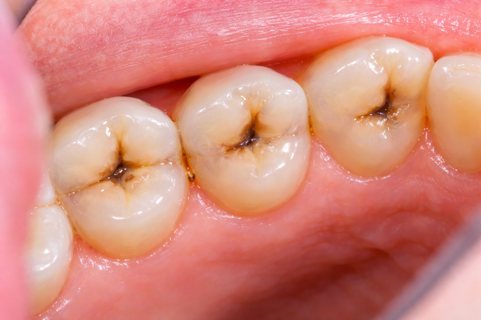 Răng có rãnh sâu và kẽ hẹp dễ tích tụ thức ăn, tăng nguy cơ hình thành sâu răng