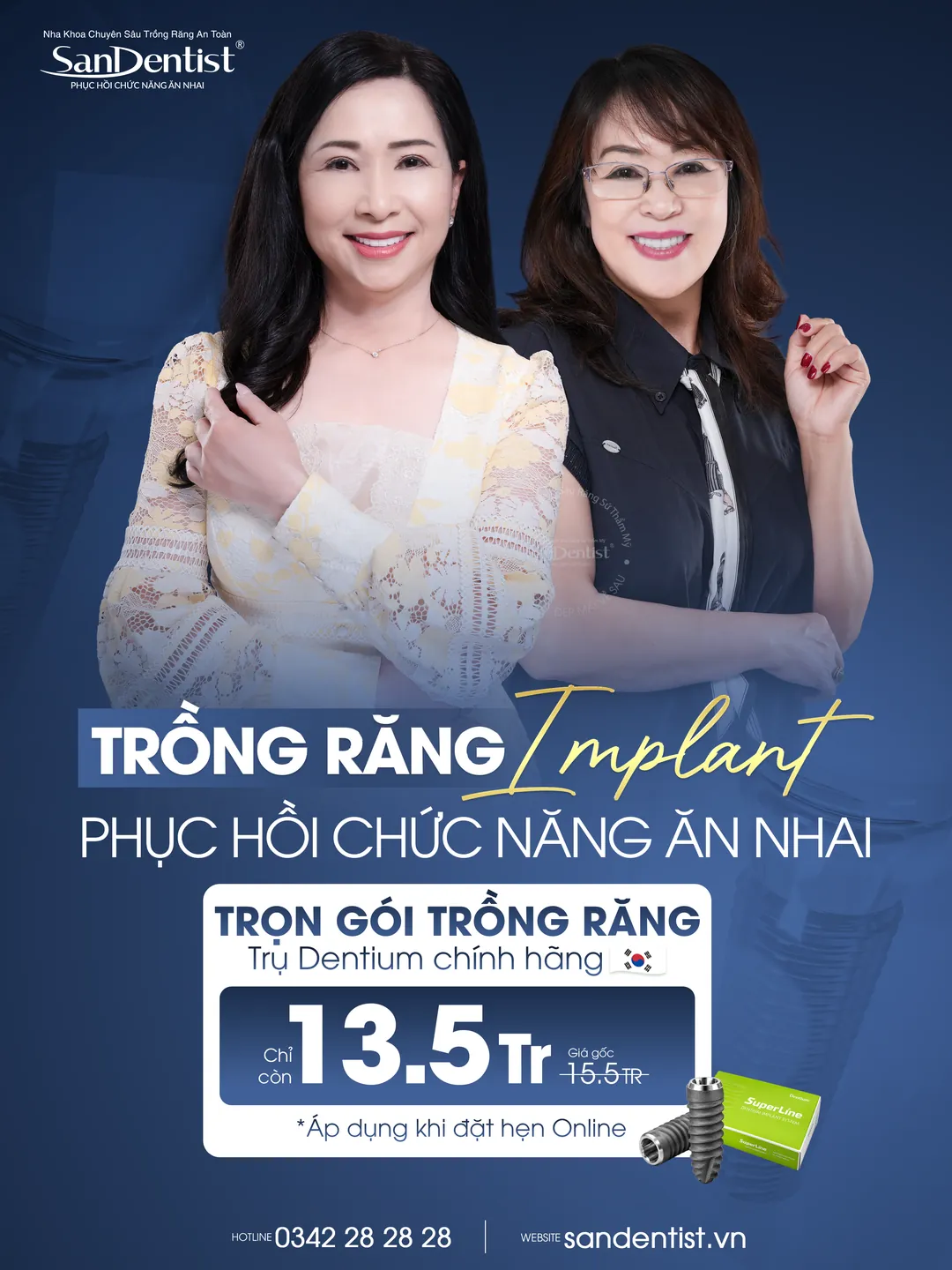 Trọn gói trồng răng Implant Dentium chính hãng tại San Dentist